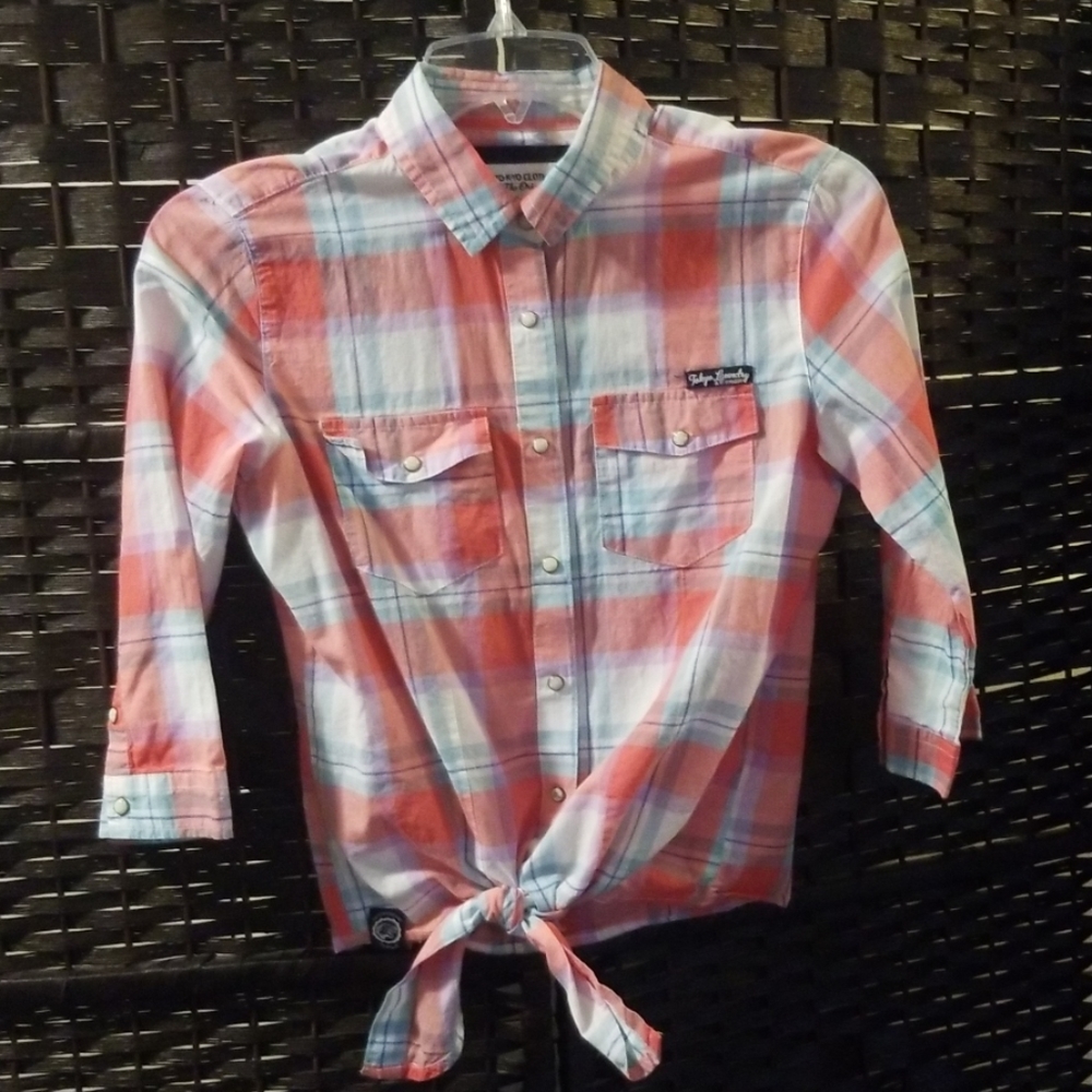 (🏷2/30)Pink Tokyo Laundry Plaid 3/4 Sleeve Shirt